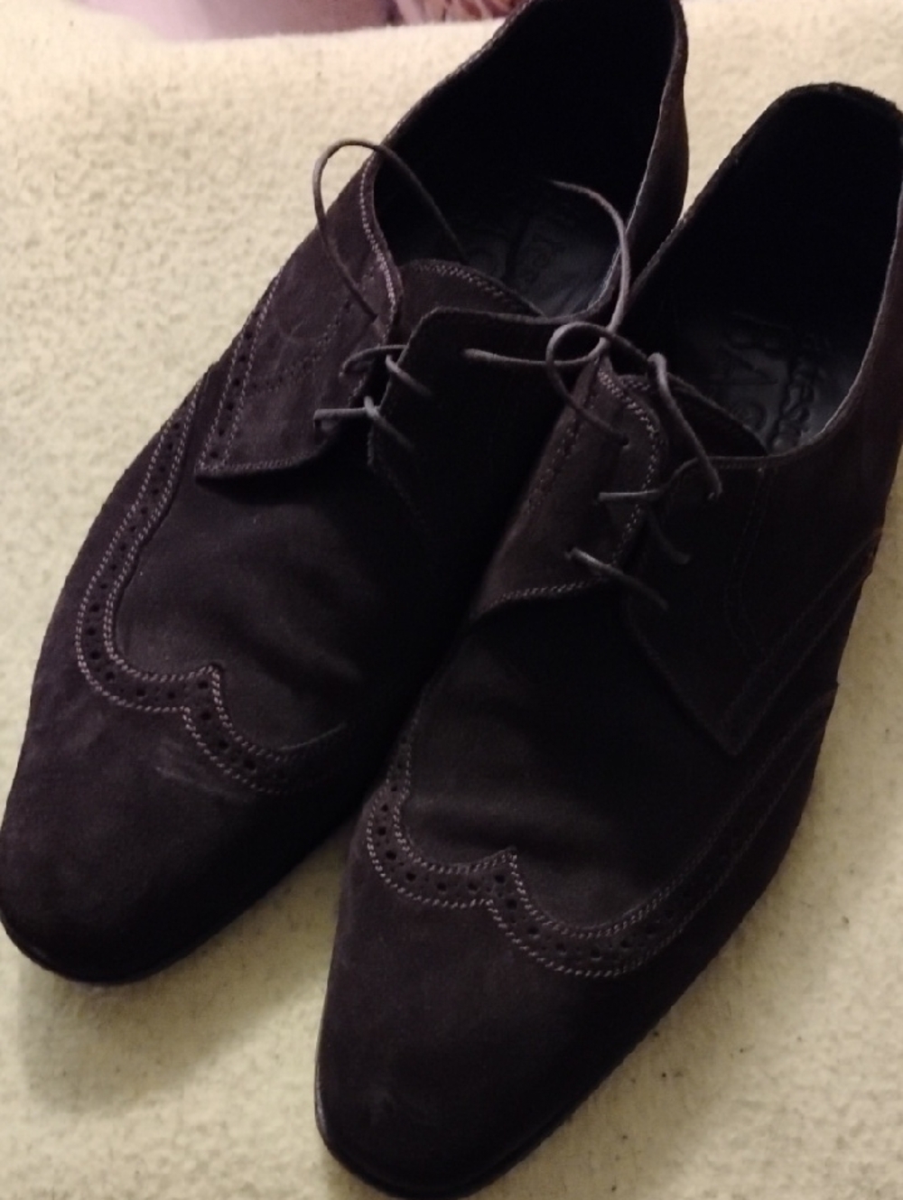 a. testoni Basic Men's Dark Brown Suede Wingtip Derby Shoes